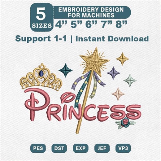 Princess Embroidery Design: Magicc Wand, Crown, Stars, Digital File, Instant Download - Etsy