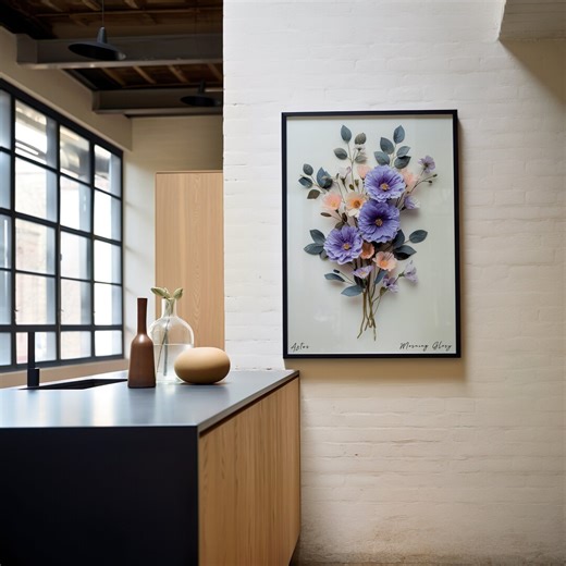 Personalized September Birth Flower Aster & Morning Glory Wall Art, Black, White, Dark, Natural Wood Frame, Mom Grandma Daughter Gift - Etsy