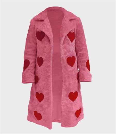 Women’s Pink Cotton Terry Coat | Handmade Heart Embroidery Bathrobe | Party Wear Style Outwear - Etsy