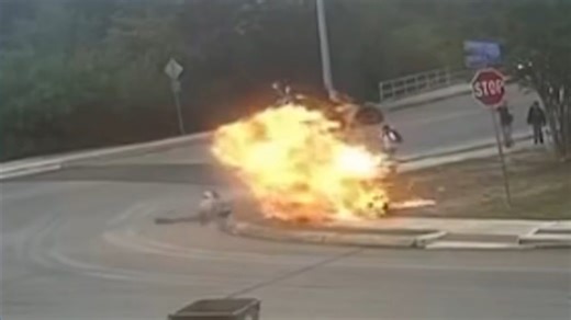 Motorcycle crash, explosion narrowly misses children on sidewalk in Texas