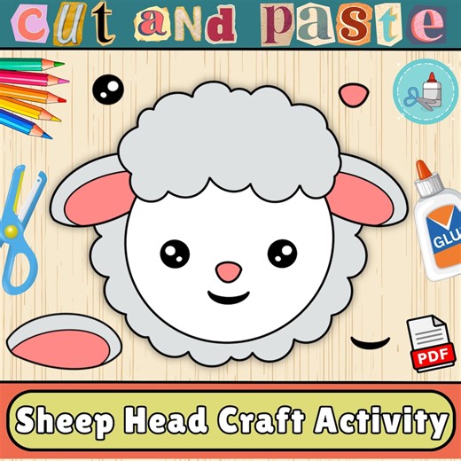 Sheep Head Craft Template | Farm Animal Bulletin Board Craft | Cut & Paste Activity (PDF) - Etsy