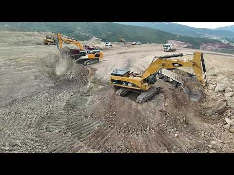 Liebherr 945, Cat 385C Excavators & Cat D9T Dozer Working Team - Sotiriadis/Labrianidis - Drone 4k