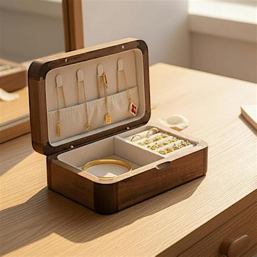 Vintage Walnut Jewelry Box: Travel Jewelry Organizer Portable Storage Gift for Rings, Earrings, Necklaces - Etsy