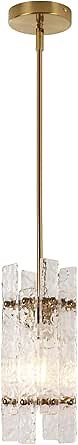 Modern Gold Crystal Pendant Light for Kitchen Island, Luxury Mini Water Ripple Glass Chandelier Lights Fixture, E26 Square Adjustable Hanging Pendant Lighting for Dining Room Bedroom (1-Pack)