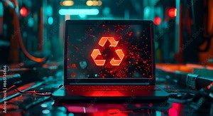 System hacked warning alert on a laptop. Cyber attack on a computer network, virus, spyware, malware, or malicious software. Cyber security and cybercrime. Alarm caution warning notification