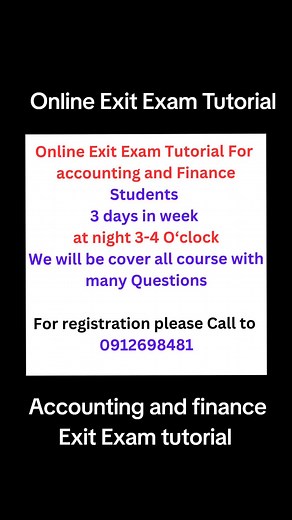 Online Exit Exam Tutorial For accounting and finance students Exit Exam tutorial ተጀምሩዋል Basic Accounting, any accounting and finance courses Tutorial Ermi E-learning አካውንቲን እና ፋይናንስ exit exam ቱቶሪያል #exit #ethiopian_tik_tok #exitexam #accounting #ermielearning #tutorial #fly #flypシ #habeshatiktok #following #flowers #viral #viralvideo #balegize #ethiopia #students #amharatiktok #oromotiktok #abiyahmed
