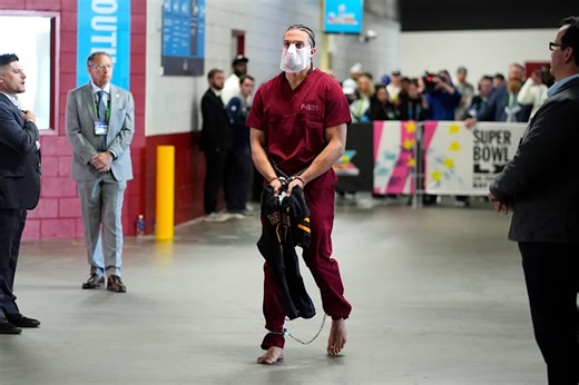Super Bowl 2026: Mack Hollins arrives in handcuffs, Hannibal Lecter-style mask for big game