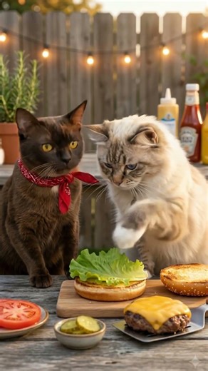 Cutest burger chefs ever 😍🐱🍔 #homemadefood #funnycats