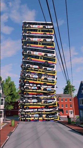 Rainbow 20 Bus Stack vs Massive Falling Crash! 🌈🚌 #shorts #beamng #1