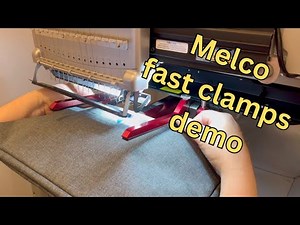 Melco fast clamps embroidery demo on laptop bag