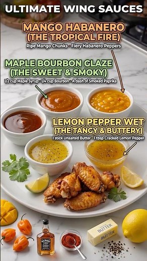 3 Easy Sauces For You - Mango Habanero, Maple Bourbon, or Lemon Pepper Wet #foodtok #recipe #chef