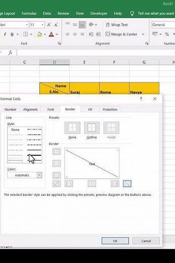 Diagonal line in MS Excel (Two heading in a cell)|| #youtube #excel #exceltips