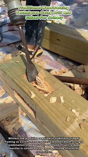 Traditional Woodworking Techniques Using Drill And Chisel For Joinery