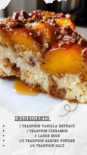 Peach Pecan Cottage Cheese Breakfast Bake 🍑🥜 Ingredients (makes about 6 servings): 2 cups cottage cheese 1 cup oats 2 ripe peaches, diced 1/2 cup chopped pecans 1/4 cup honey 1 teaspoon vanilla extract 1 teaspoon cinnamon 2 large eggs 1/2 teaspoon baking powder 1/4 teaspoon salt Nutrition info (per serving): ~200 kcal | 10g protein | 8g fat | 25g carbs Directions: Step 1: Preheat oven to 350°F (175°C) and lightly grease a baking dish. Step 2: In a large bowl, combine cottage cheese, oats, dice