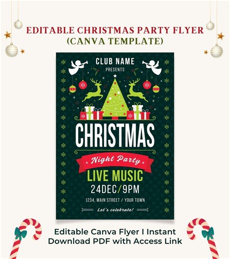 Christmas Party Flyer Canva Template | Editable Holiday Invitation | Winter Party Poster | Instant Download - Etsy