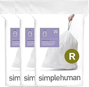 simplehuman Code R 60 Count, Dispenser Pack Custom Fit Liners, Drawstring Trash Bags, 10 Liter / 2.6 Gallon, White