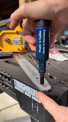 Do you ‘Push’n Lube’ your chainsaw bar? Proper maintenance starts and ends with proper lubrication. Oregon Push’n Lube grease gun - model 26365 Price: $16.49 (comes loaded with grease) @oregonproducts @dewalttough #chainsaw #landscaper #firewood #homesteader #maintenance | TOOLS by Design