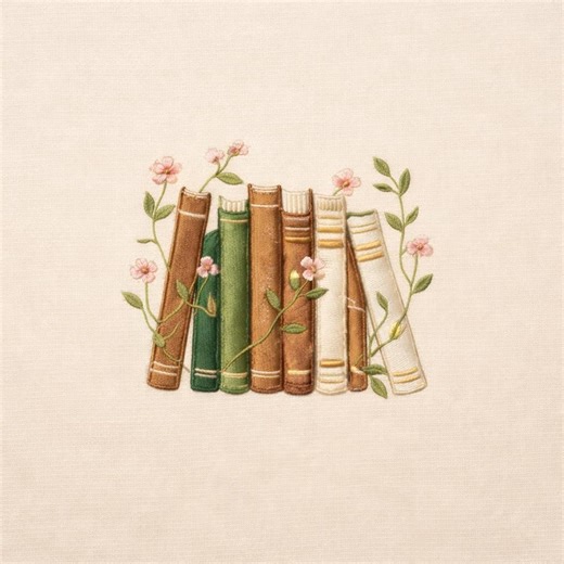 Floral Book Stack Embroidery Design, Vintage Books Machine File, Cozy Reading Pattern - Etsy