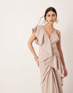 ASOS EDITION textured asymmetric ruffle maxi dress in stripe print | ASOS