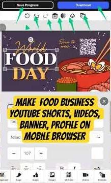 Design YouTube Banner, Shorts, Profile & Videos for Restaurant on Mobile Browser (No App, No PC)