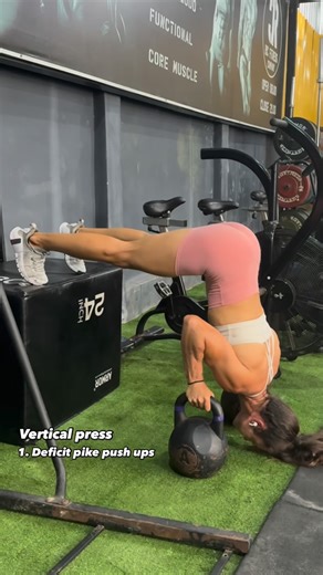 Nathalie Bruynooghe | Athletic performance coach on Instagram: "7 basic moves with a twist Upper body strength These 7 movements hit every major push, pull, and rotation pattern but each with a twist that trains control, stability, and transfer of force across planes. 1.Deficit pike push ups 2.Neutral-grip L-sit medball pull ups 3.Single arm dumbbell press on medball 4.Feet elevated weighted inverted rows 5.Rotational single arm ring row 6.Alternating rotational dumbbell thrusters 7.Landmine spl