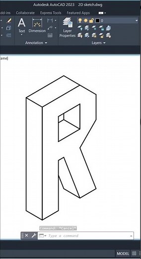 Isometric Alphabet Drawing – R | 3D Letter R in AutoCAD (A to Z Isometric Series) #alphabet #drawing