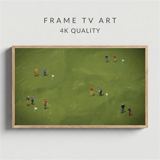 Golf Frame TV Art, Vintage Golf Course Illustration, Minimalist Green Field With Golfers, Retro Country Club Decor, Sports Wall Art 4K - Etsy