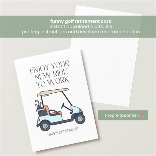 Funny Golf Retirement Card Printable | Enjoy Your New Ride to Work Retiring Gift - Etsy