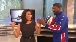 3.4K views · 45 reactions | VIDEO: The best time ever on NBC 7 San Diego Midday with The Original Harlem Globetrotters Buckets Blakes ! I've never really twirled a basketball before (can you tell?) Buckets told me the secret is "not to look," so I didn't. He's here for their 2016 World Tour ! Buckets told me one of his secrets to success is eating cereal every night before bed. | Marianne Kushi NBC 7 San Diego | Facebook