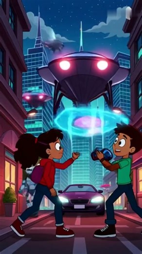 Brave Girl & Tech Boy Save Futuristic City 🚀 | Alien Attack | AI Animation#shorts #viral #cartoon