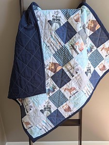 Woodland Animals Baby Quilt – 100% Cotton Whole Cloth Quilt in Blue & Teal – Modern Quilt – Handmade Nursery Blanket - Forest Animals - Etsy