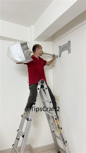 🪜 the new air conditioner is about to be installed on the wall! #ladder #furnishedhome