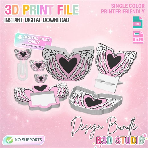 Skeleton Heart Hands 3D Print File Bundle – Desk Decor (STL/3MF Digital Download) - Etsy