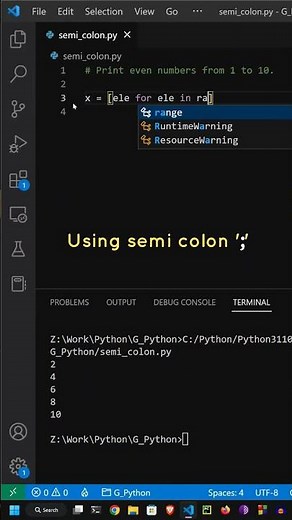 How to use semi colon ; in python, even numbers in single line #coding #programming #python