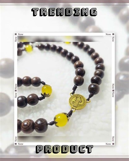 Catholic Rosary with black wooden beads and yellow gemstone beads, Paracord Rosary, Wood Bead ros...