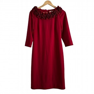 Coldwater Creek Red Ruffled Neckline 3/4 Sleeve dress Size 8