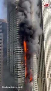 #watch | A massive fire engulfed a 67-storey building in Dubai Marina, prompting authorities to evacuate over 3000 people. There has been no casualty. Video courtesy: DesiMojito/X #dubai #dubaifire #fireincident #massivefire #ETNOW | ET NOW