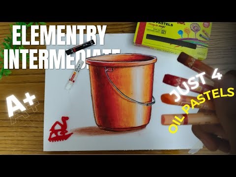Object Drawing: Bucket with Oil Pastels for Elementary and Intermediate Drawing Exam (Grade A+)