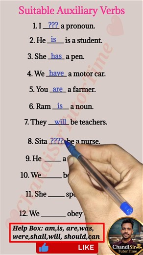Fill in the blanks with suitable auxiliary verbs #verbs#vocabulary #english #shorts