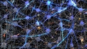 Animated neurons perceptrons and logistic regression models. Background code by a data analyst shows AI model training. Perfect for those interested in machine learning, AI, and data science.