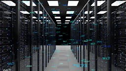 3d rendering server racks in modern data center with d flowing...