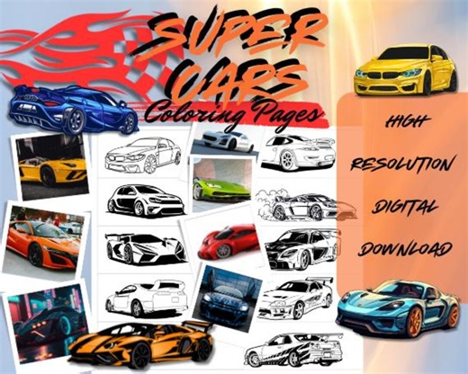 Race Car Coloring Pages Fast Car Activity for Kids and Adults Sports Cars Bookmark Bundle Class Handouts Easy Gift Idea Clean Background - Etsy