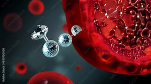 Medical nanobots assembling microscopic structures in scientific abstract concept. Microlevel ai bots in motion