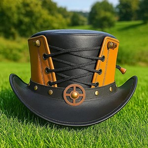 Handmade Black and Brown Leather Steampunk Top Hat, With Gear and Lace Detailing - Etsy