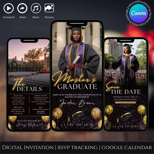 Masters Degree Graduate, Personal Graduation Invitations, Canva Graduate Template, Graduate Party Invite, Grad Announcement, Class of 2026 - Etsy