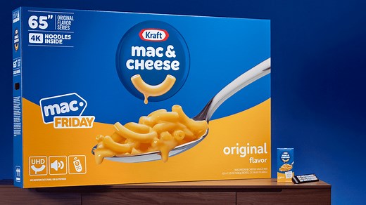 Kraft leans into Black Friday TV chaos with a 65-inch Mac & Cheese box