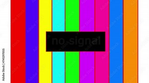 No signal old vintage TV. Static color noise. Glitch Error Video Damage. Glitched transmission, distorted noisy SMOTE color bars (a television screen test pattern) with the text No signal.