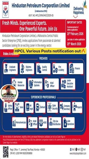 HPCL Officers Recruitment 2026 -Apply Online for 731 Junior Executive, Engineer and More Posts #hpcl