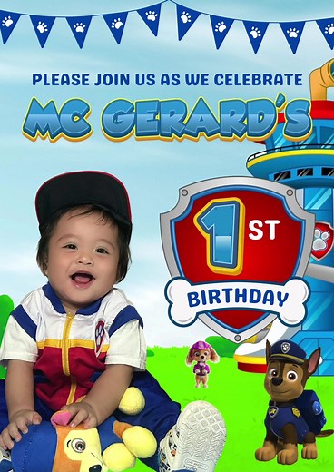 Paw Patrol Theme 1st Birthday Video Invitation | July 9, Tuesday, 3:30 PM