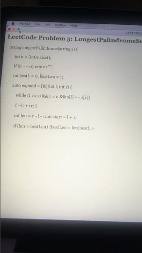 Leetcode 5 longest palindrome substring cpp solution #codinginterview #leetcode #code #meta